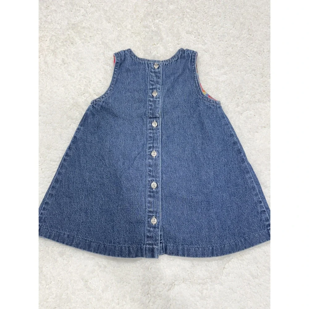 Vtg 90s OshKosh B'gosh Denim Jumper Dress Baby Girls sz 18M Fall Plaid